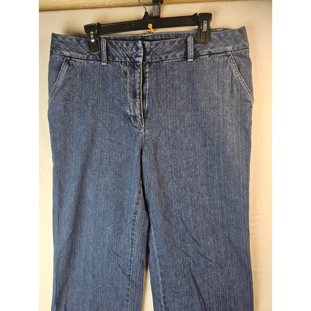 LL Bean Womens 16M Tall Wide Leg Denim Trousers Medium Wash 100% Cotton 0DTJ7